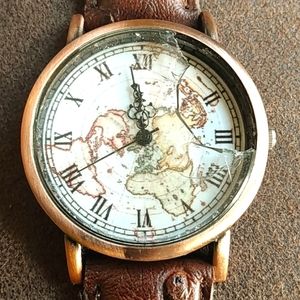 Gorgeous old world map ostrich strap watch